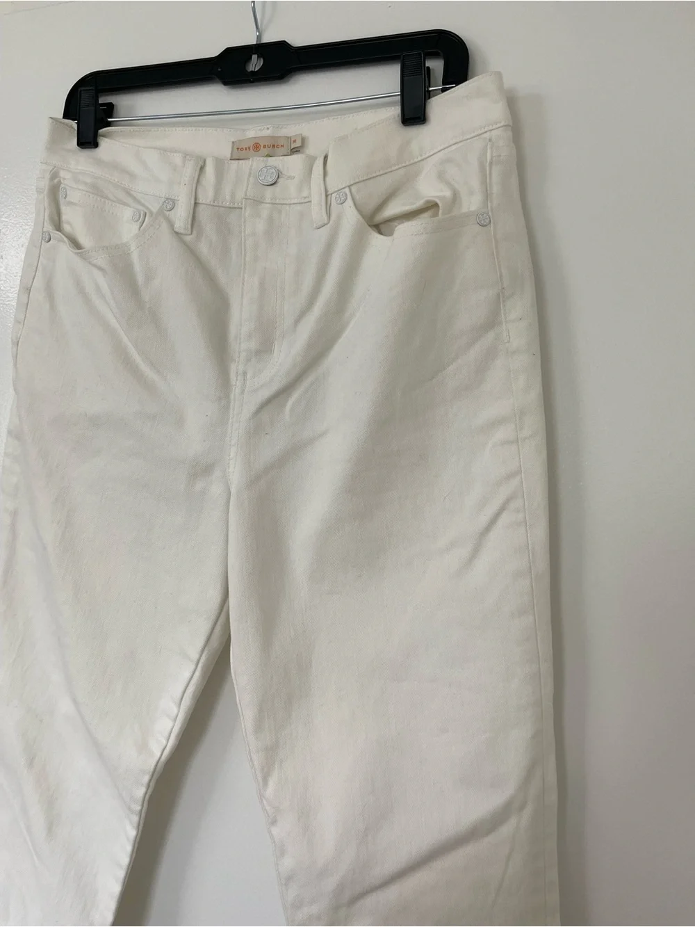 Tory Burch - White Floral Embroidered High-Waist Straight Leg 